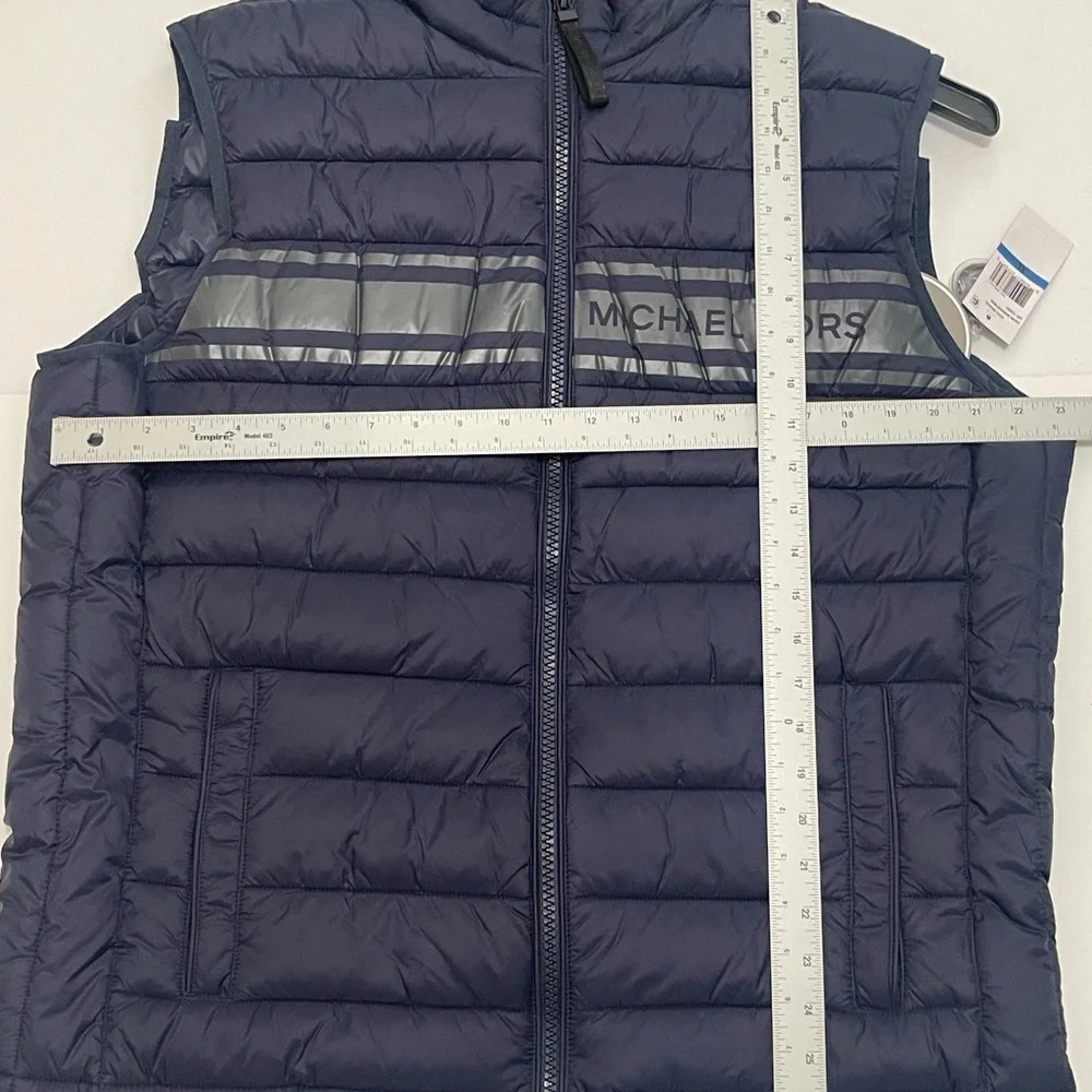 NEW MICHAEL KORS MENS Logo Tape Quilted Nylon Puffer Vest size XL Navy blue - Picture 6 of 10